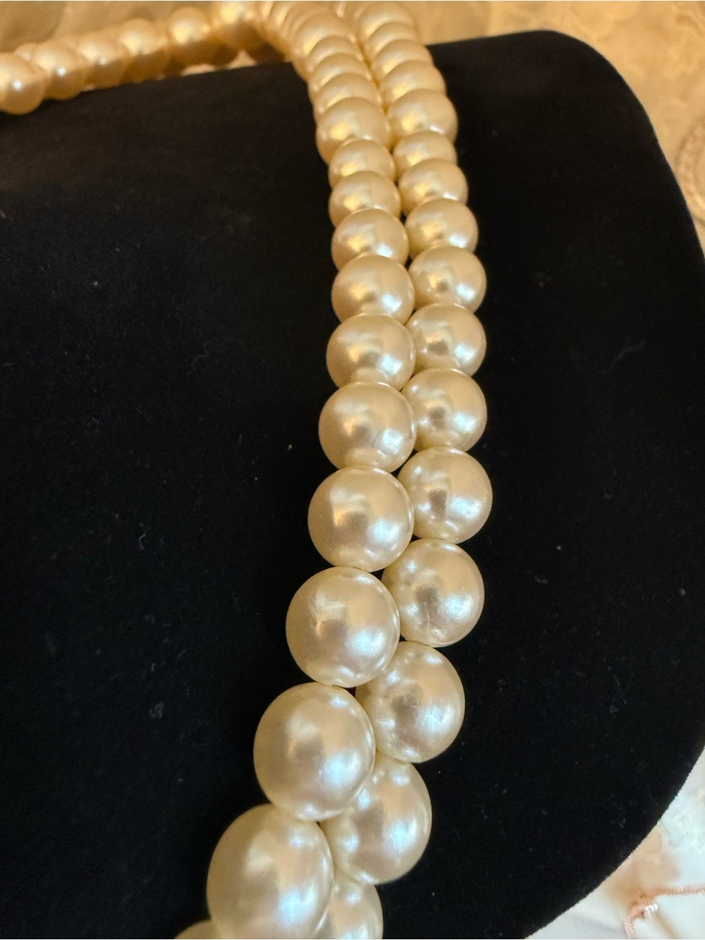 Vintage Ivory Graduated Faux Pearl Dual-Strand Necklace Coquette Champagne - Picture 9 of 11